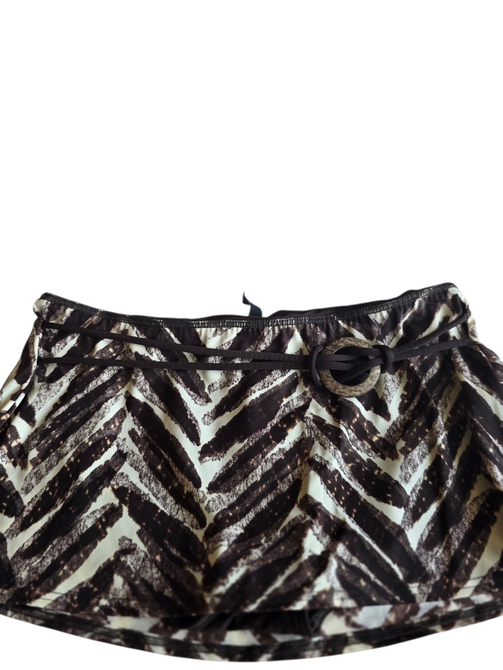 Brown Zebra-Print Swim Skirt Coverup with Ring Belt